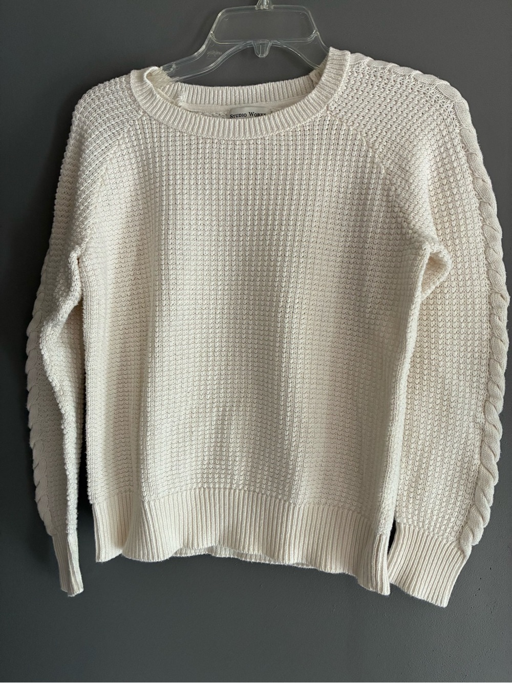 Cotton  Cream Cable-Panel Crewneck Sweater